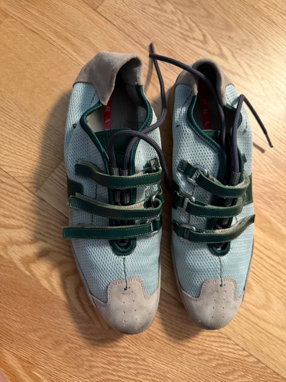 Men Prada Light Green Mesh Sneakers with Green Straps Sz 38 Italy w dust bag